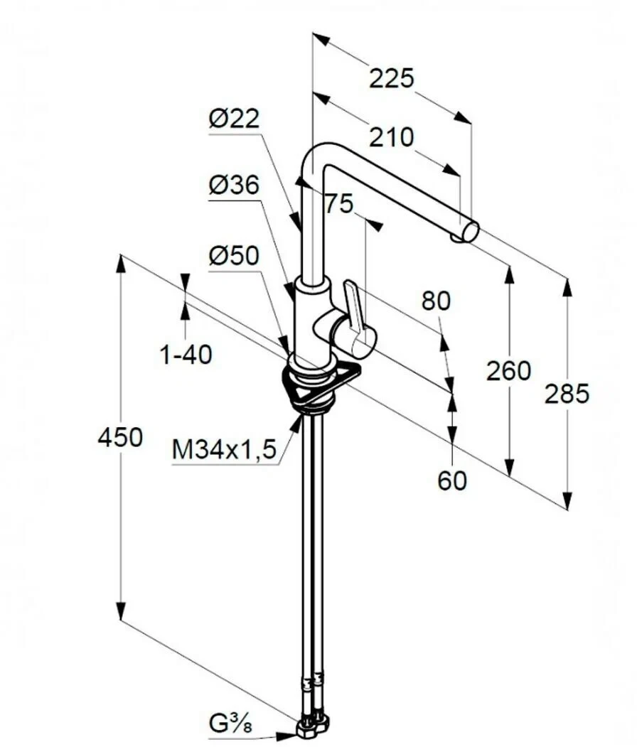 Ас үйге арналған араластырғыш Kludi L-Ine 408033975, қара - фото 2 - id-p115505179