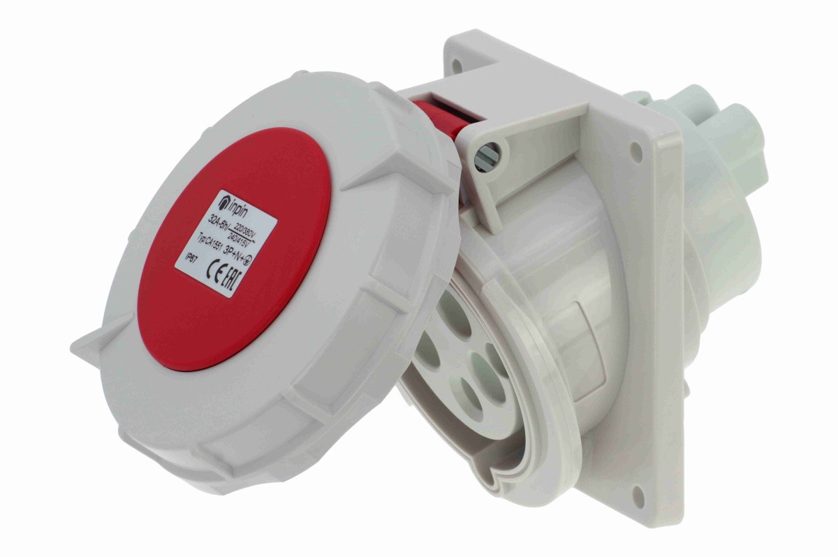 CA1551 INPIN Розетка встраиваемая наклонная 32A/400V/3P+N+E/IP67 фланец 92x100