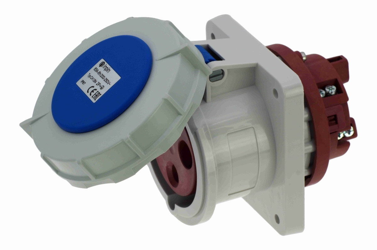 CA2180 INPIN Розетка встраиваемая наклонная 63A/230V/1P+N+E/IP67 фланец 106x110