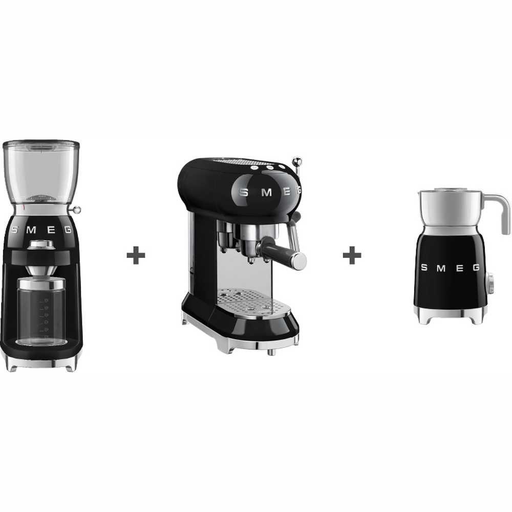 Smeg Espresso Coffee Machine Black ECF01BLUK + CGF01BLUK Coffee Grinder + MFF11BLUK Milk Frother - фото 1 - id-p115510517