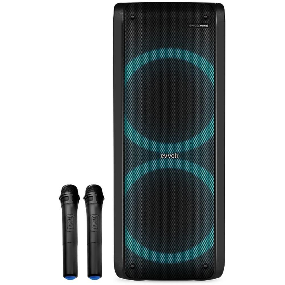 Evvoli Portable Party Speaker Bluetooth With Two Wireless MIC And Colorful LED Dazzled Lights 80W - - фото 1 - id-p115510955