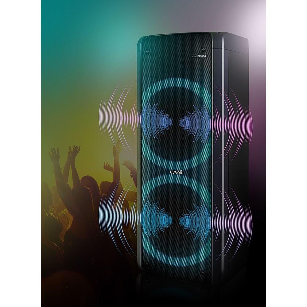 Evvoli Portable Party Speaker Bluetooth With Two Wireless MIC And Colorful LED Dazzled Lights 80W - - фото 8 - id-p115510955