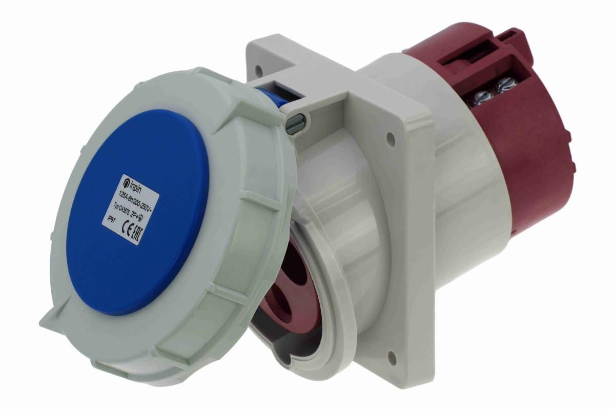 CA3575 INPIN Розетка встраиваемая наклонная 125A/230V/1P+N+E/IP67 фланец 110x114