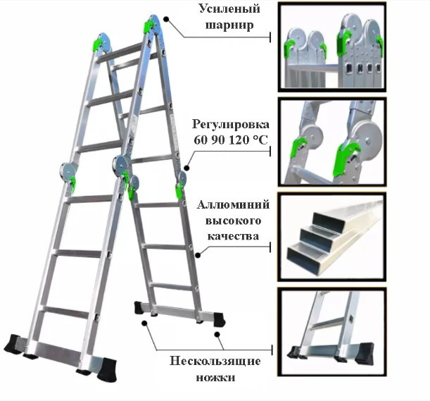 Лестница-трансформер 4-секционная, 8 ступеней STR-502