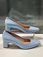 Женские туфли голубого цвета "Paoletti". Кожаная женская обувь.
