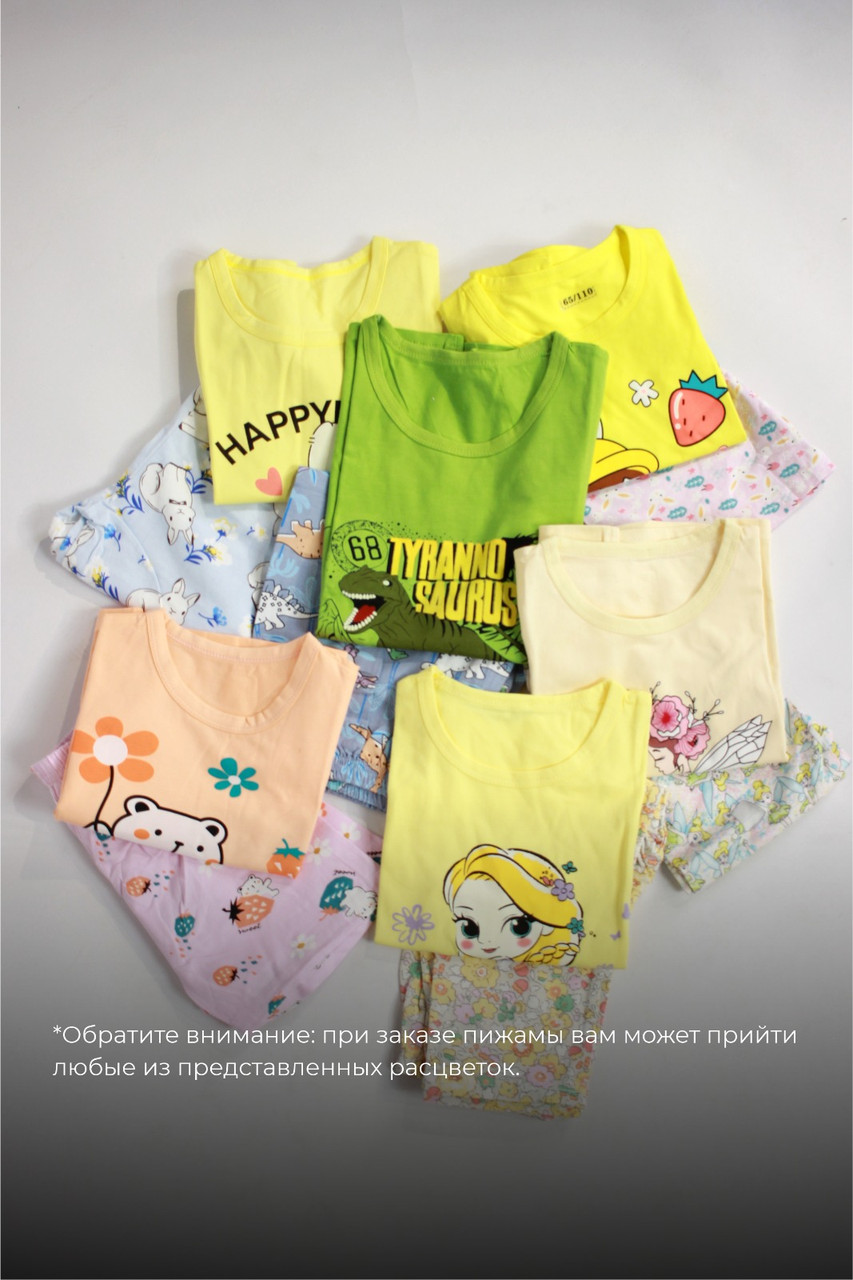 Пижама с коротким рукавом и шортами или брюками для девочки гамма желтый зеленый - фото 2 - id-p115512157