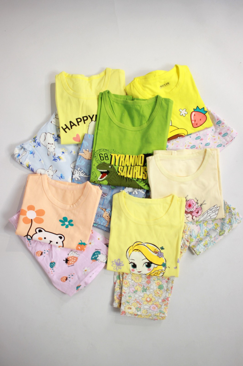 Пижама с коротким рукавом и шортами или брюками для девочки гамма желтый зеленый - фото 5 - id-p115512158
