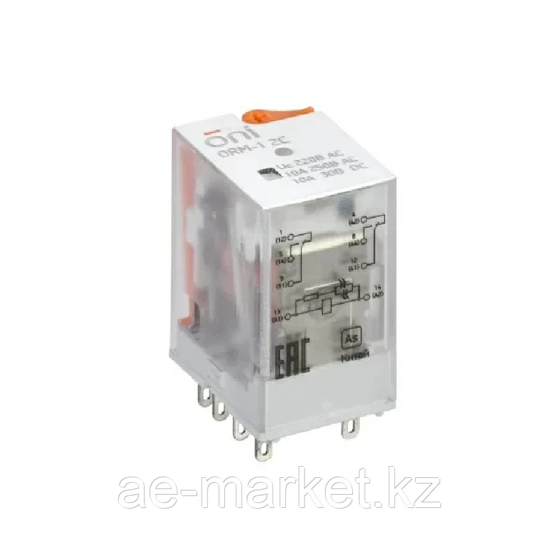 Реле интерфейсное ORM-1 2C 220В AC с LED и тест. кнопкой ONI ORM-1-2C-AC220V-L-B NEW - фото 1 - id-p110489474