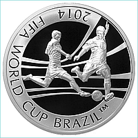 Монета «Чемпионат мира по футболу в Бразилии FIFA 2014» 100 тенге (Серебро 925)