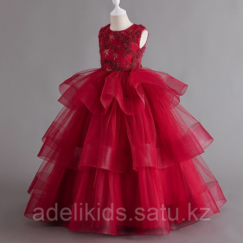 Детское нарядное пышное красное платье для праздника на девочку 4, 5 и 6 лет. - фото 1 - id-p115515651