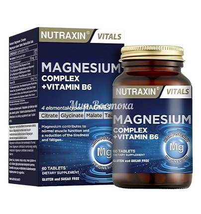 Магний 4 видов и витамин B6 для сердца и нервной системы Magnesium Сomplex + Vitamin B6 Nutraxin (60 таблеток,, фото 2