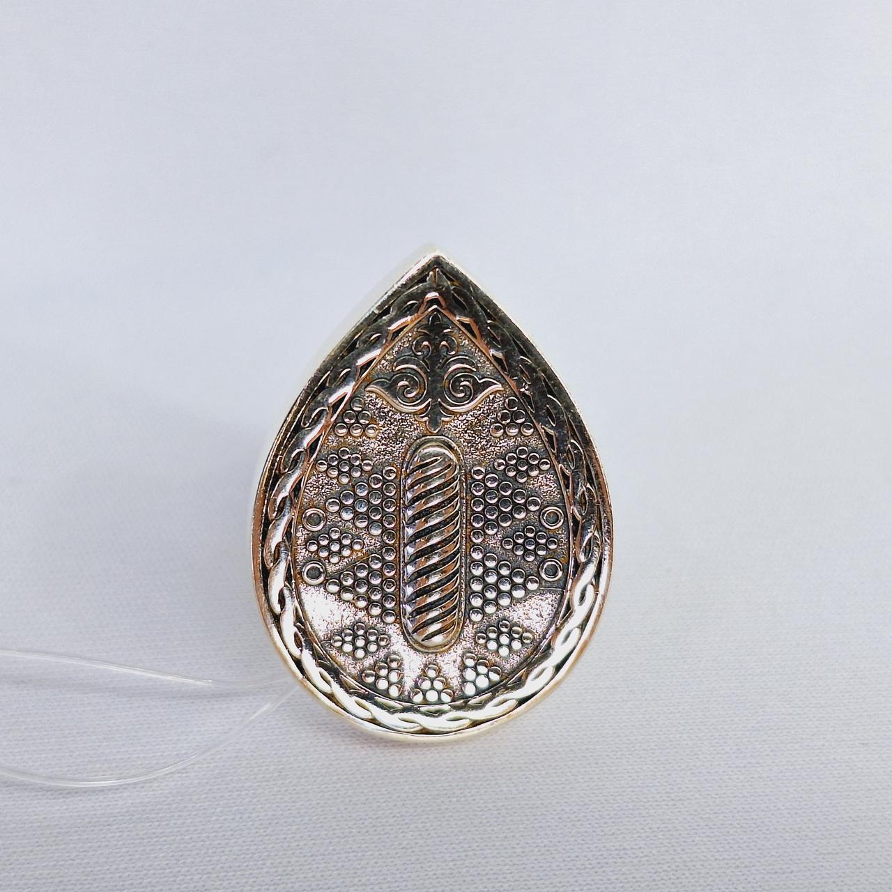 Кольцо Алматы N224 серебро без покрытия вставка без вставок вид капля, национальное