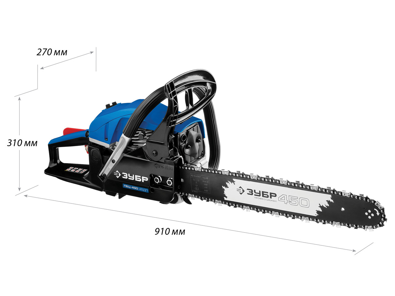 Пила цепная бензиновая, ЗУБР Профессионал ПБЦ-490 45ДП, хромир. цилиндр, праймер, декомпрессионный клапан, 49, фото 1