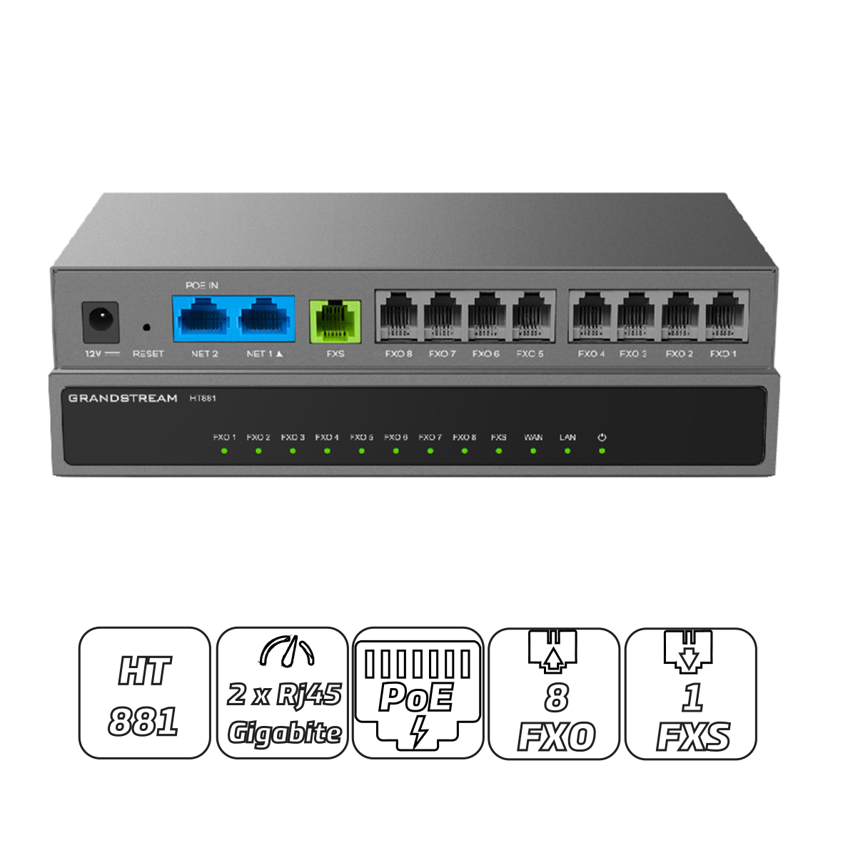 Grandstream HT881 (1FXS, 8FXO) аналоговый адаптер для телефонии, фото 1