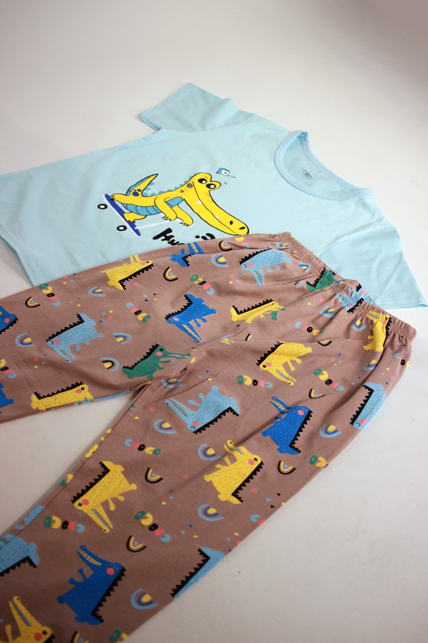 Пижама с коротким рукавом и шортами или брюками для мальчика гамма голубой синий - фото 6 - id-p115522554