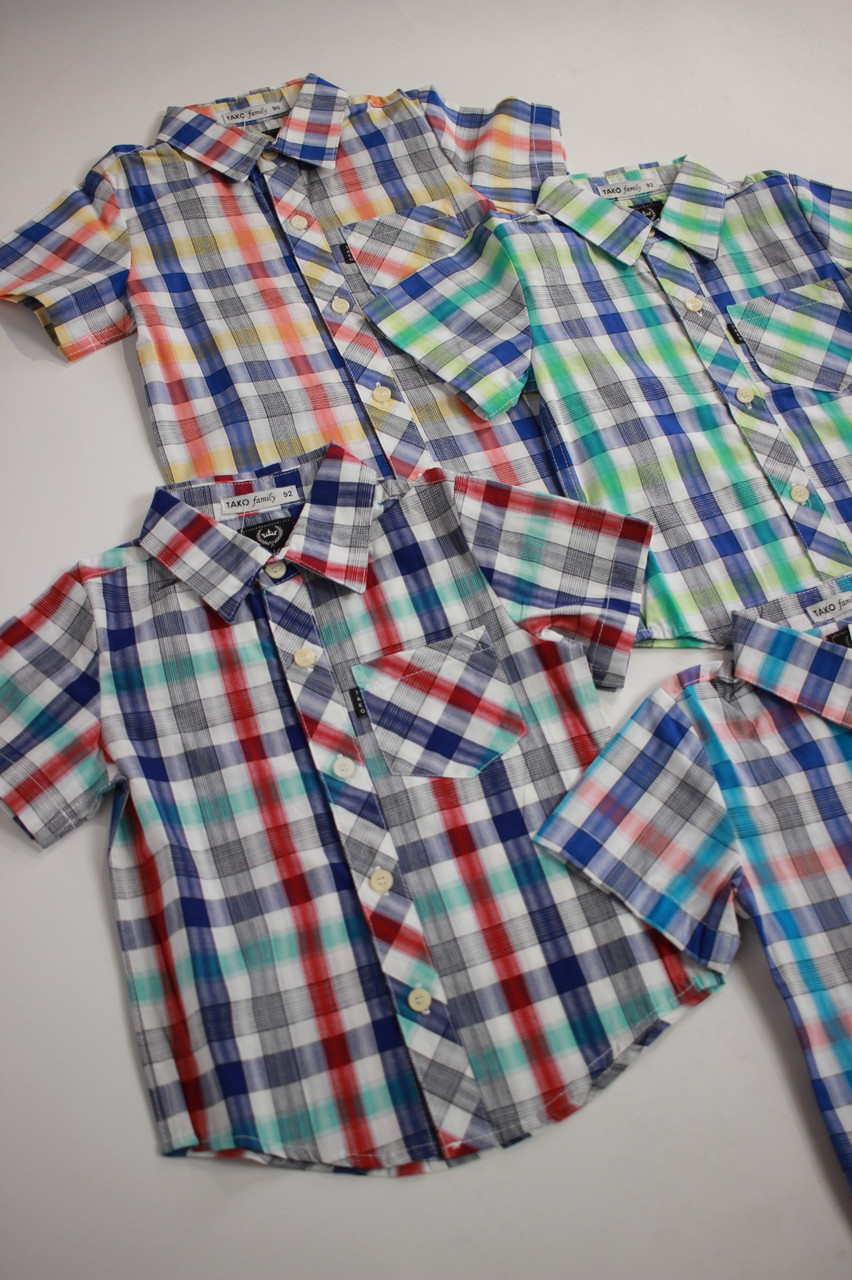 Рубашка ТАКО с коротким рукавом для мальчика мультиколор 100% хлопок №1 в клетку - фото 6 - id-p115522604