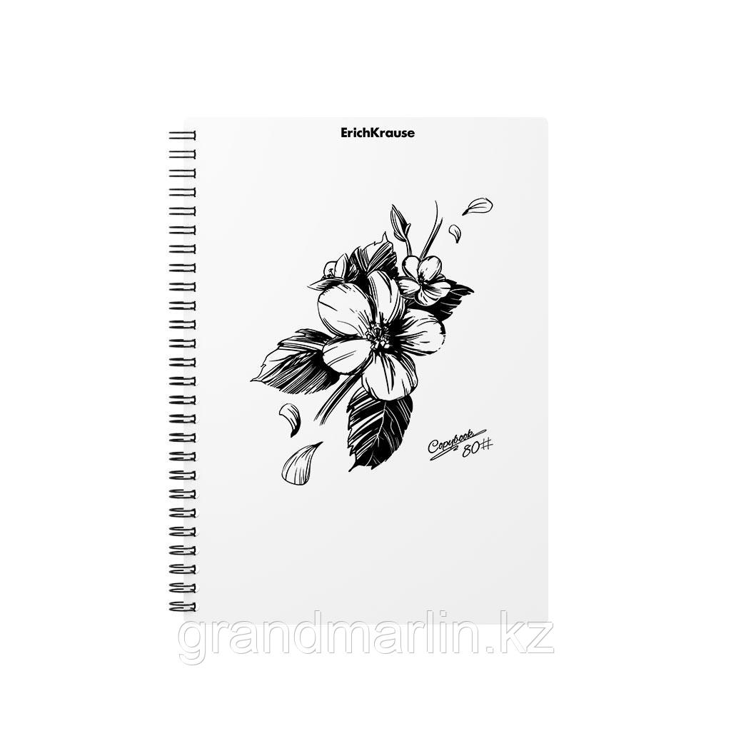 Тетрадь общая с пластиковой обложкой на спирали ErichKrause Blossom, Black and White, А5, 80 листов,, фото 1