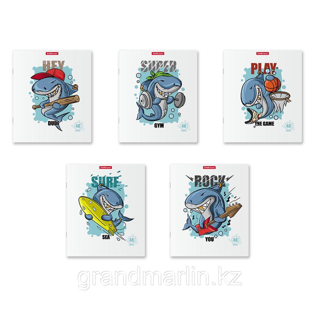 Тетрадь общая ученическая ErichKrause Crazy Shark, 48 листов, клетка, выборочный УФ-лак_MIX-PACK, фото 1