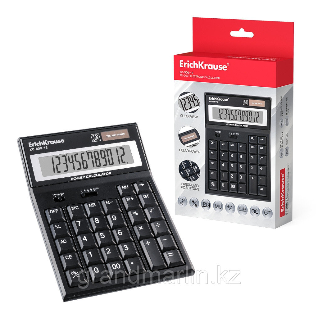Калькулятор настольный 12-разрядов ErichKrause PC-key KC-500-12 Classic, черный (в коробке по 1 шт.) - фото 1 - id-p115504641