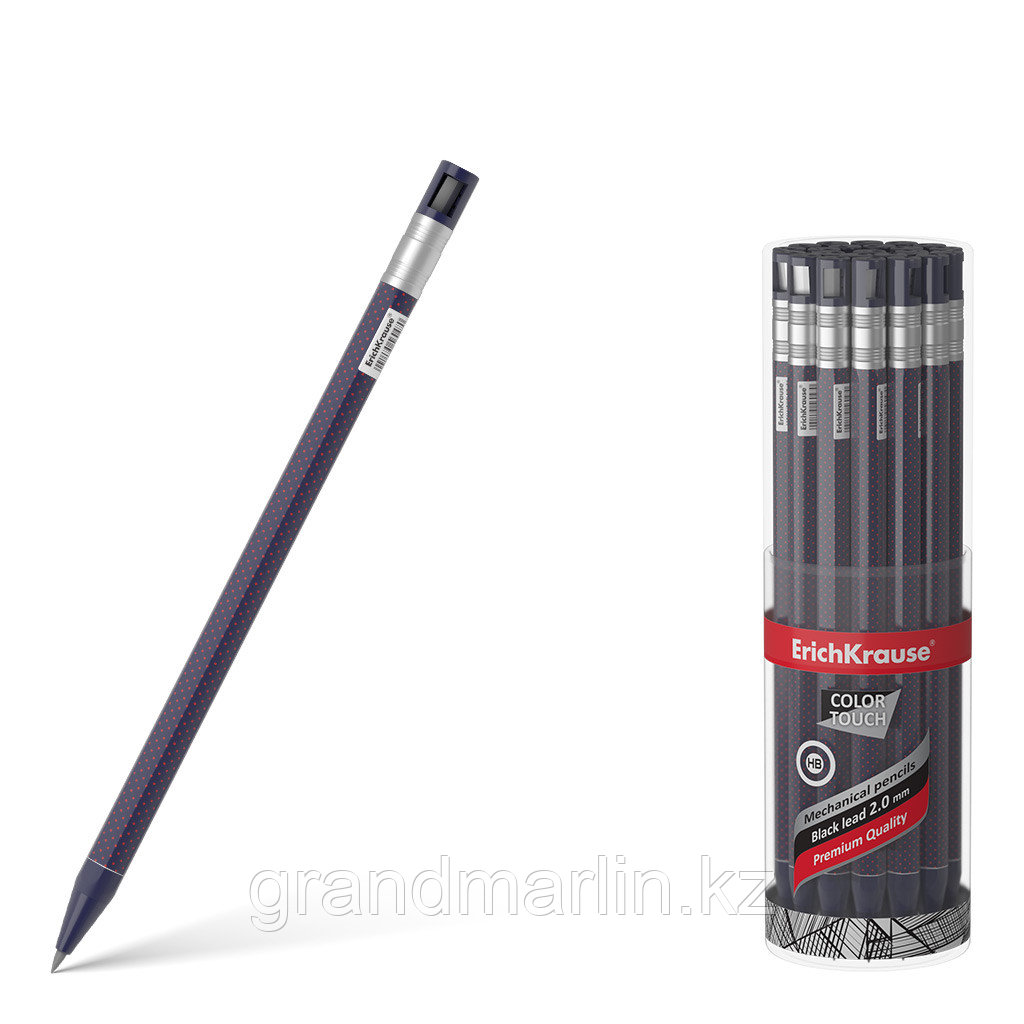 Карандаш механический ErichKrause ColorTouch® Dots in Blue 2.0 мм, с точилкой, НВ (в тубусе по 24 шт, фото 1