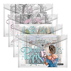 Набор из 4 папок-конвертов на кнопке пластиковых ErichKrause® Dreamy Girls, A4, ассорти