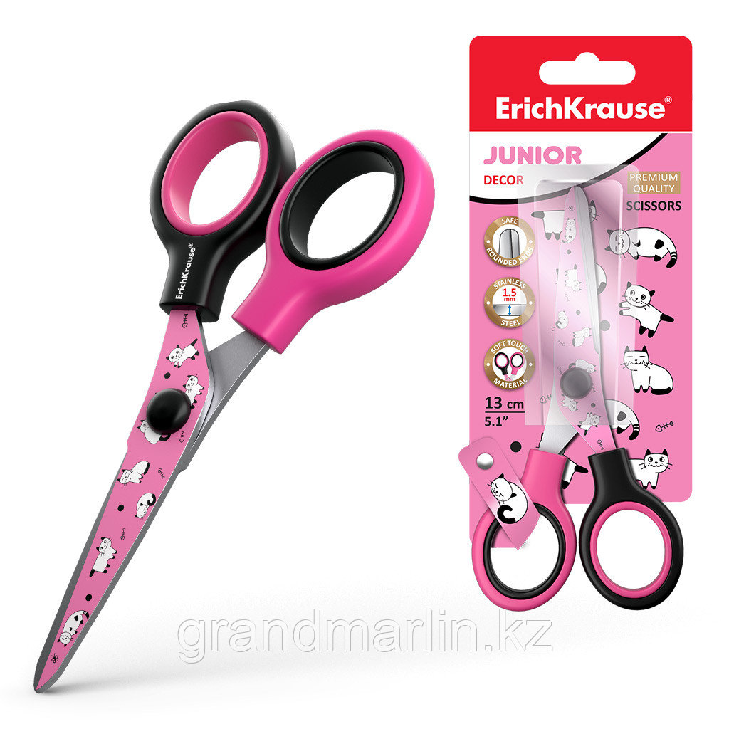 Ножницы ErichKrause Junior Decor Cats с принтом на лезвиях, 13см (в блистере по 1 шт.), фото 1