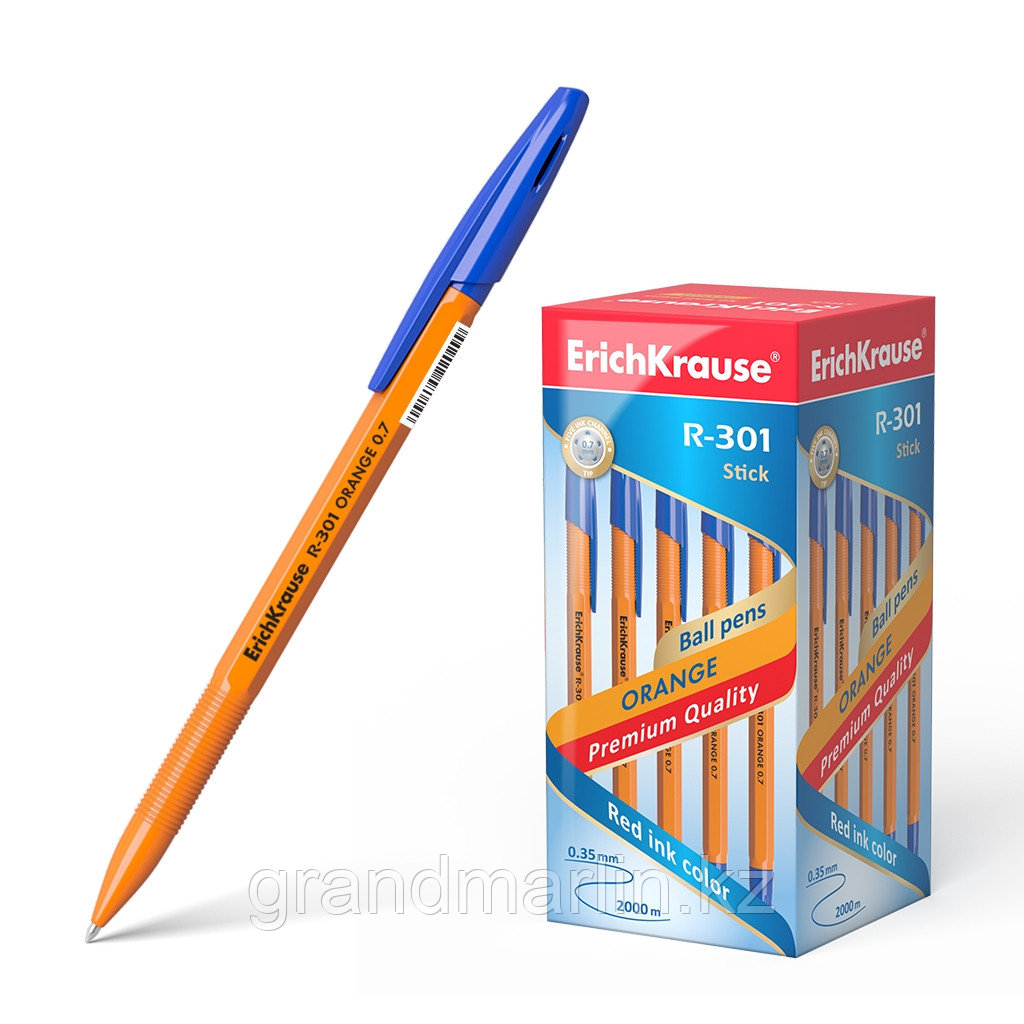 Ручка шариковая Erich Krause "R-301 Orange" синяя, 0,7мм, штрихкод - фото 1 - id-p115504859