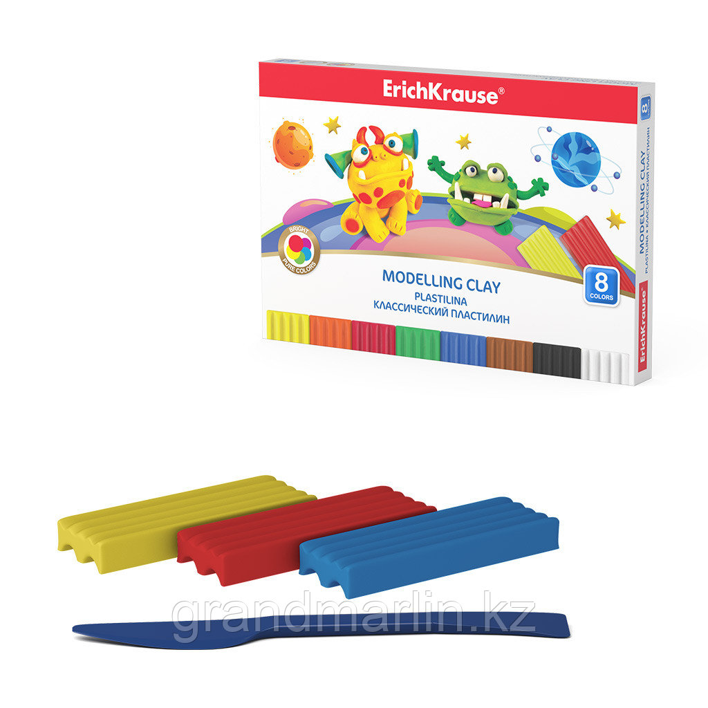 Пластилин классический ErichKrause Cosmic Monsters 8 цветов со стеком, 144 г (в коробке 8 шт), фото 1