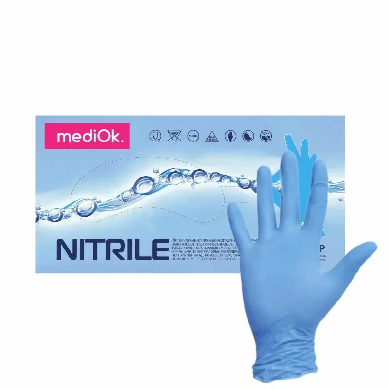 Перчатки нитриловые цвет черный/голубой Размеры S, M, L, XL ( I )