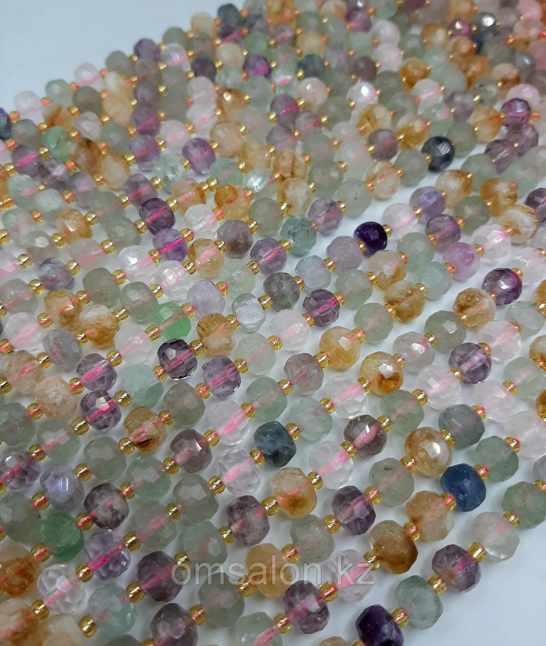 Микс камней - аметист, розовый кварц, пренит, цитрин, флюорит, граненые, 8×6мм - фото 1 - id-p115580840