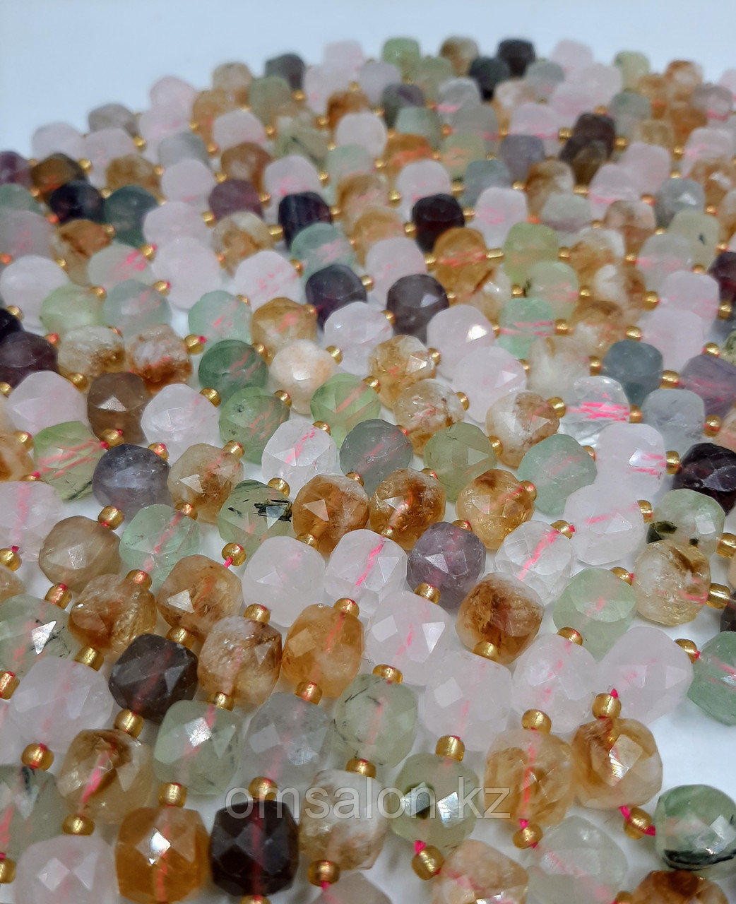 Микс камней - аметист, розовый кварц, пренит, цитрин, флюорит, граненые, 9×9мм - фото 2 - id-p115580863