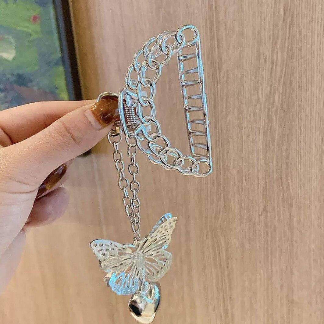 Краб металлический для волос с бабочками 04