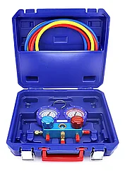 Коллектор 2 вентиля R22 R134 R404 R407 R410 со смотровым стеклом 150 см чемодан WK-P6003S