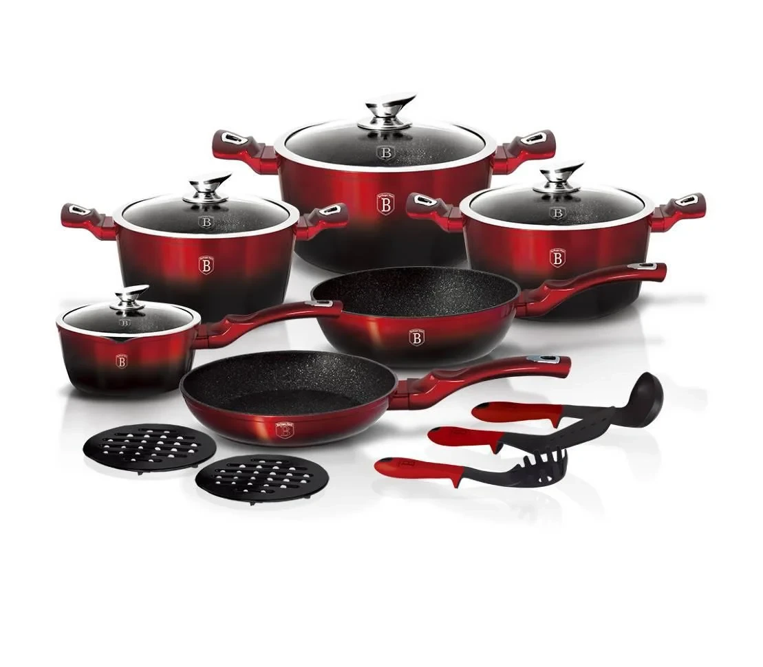 Набор посуды 15 пр. Metallic Line Black-Burgundy Edition Berlinger Haus, фото 1