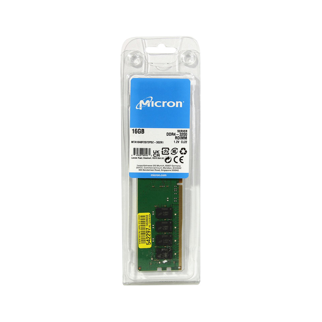 Модуль памяти Micron DDR4 ECC RDIMM 16GB MTA18ASF2G72PDZ-3G2 - фото 2 - id-p115587755