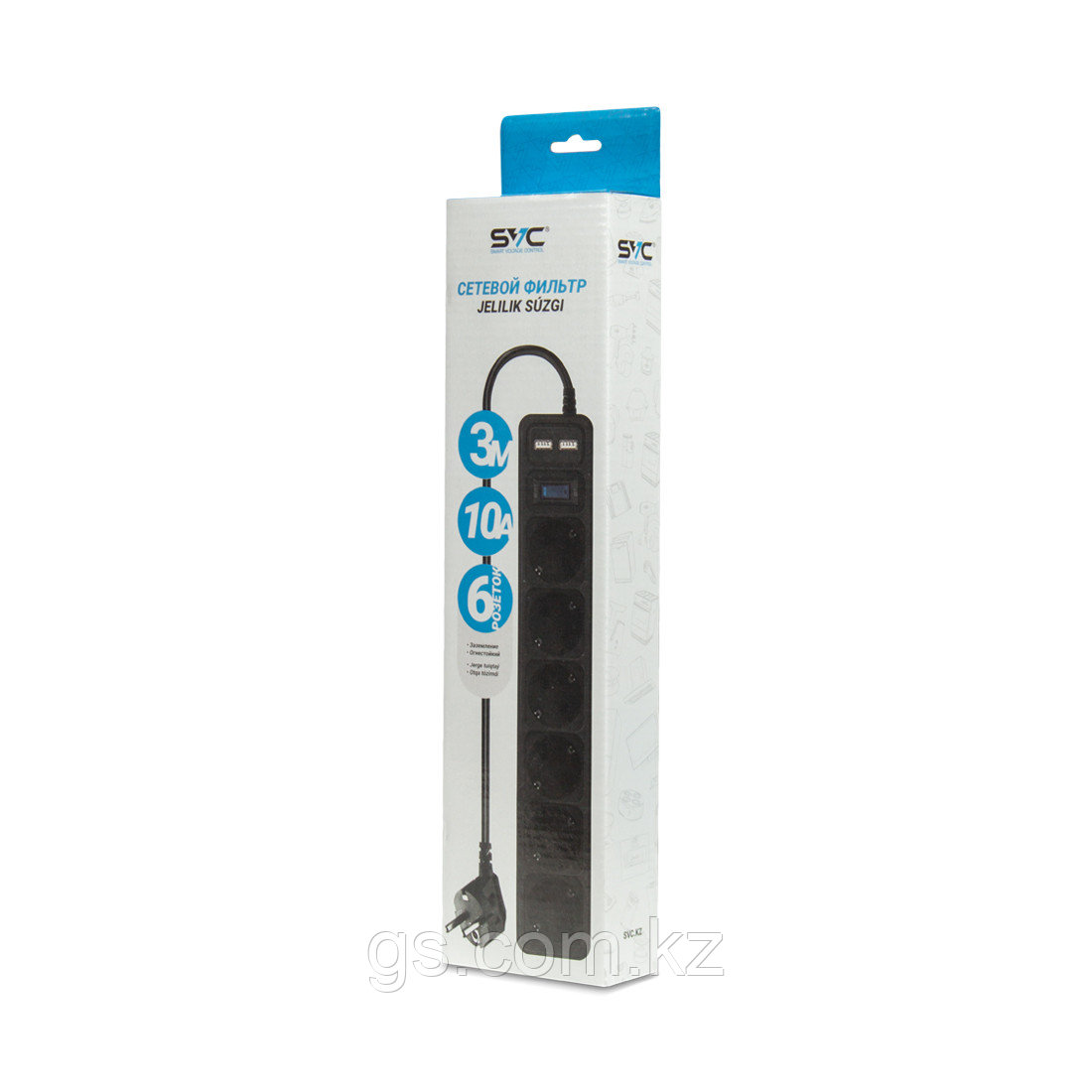 Сетевой фильтр SVC ZC6S-30M-USB 3 м. 220 в. - фото 3 - id-p115593471