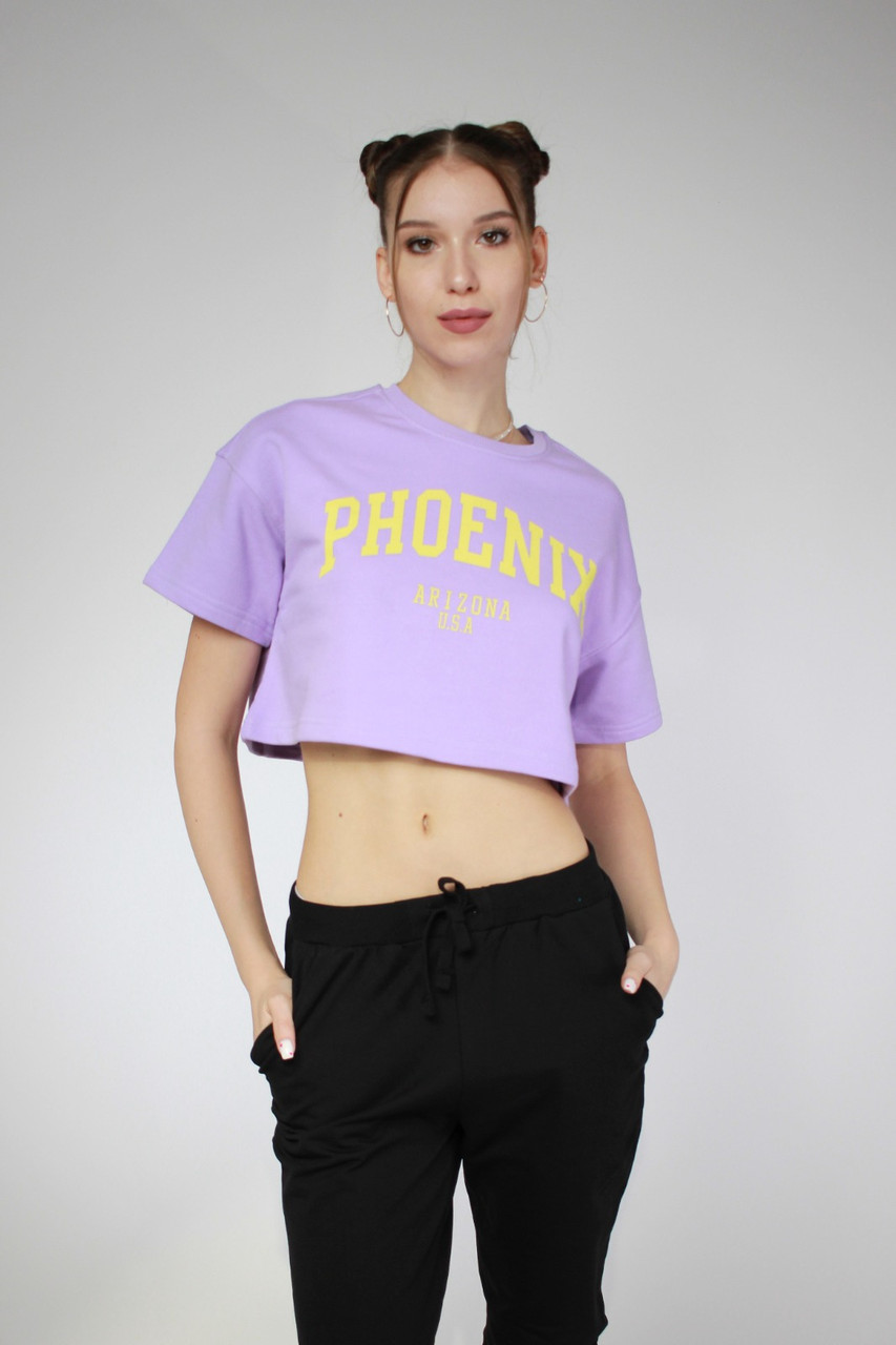 Кроп топ "Phoenix" футболка женская фиолетовый 100% хлопок - фото 2 - id-p115717218