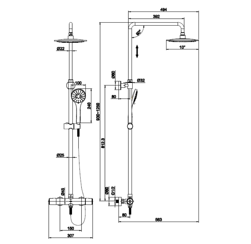 Душевая система ODRA (смеситель термостатический) 3 режима шланг 150 PVC - фото 4 - id-p105437559
