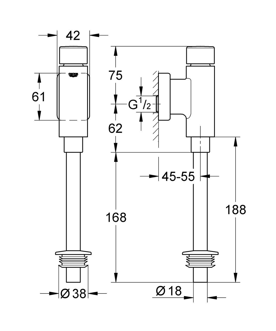 Смывное устройство для писсуара (механическое) GROHE Rondo 37346000 - фото 2 - id-p105438522