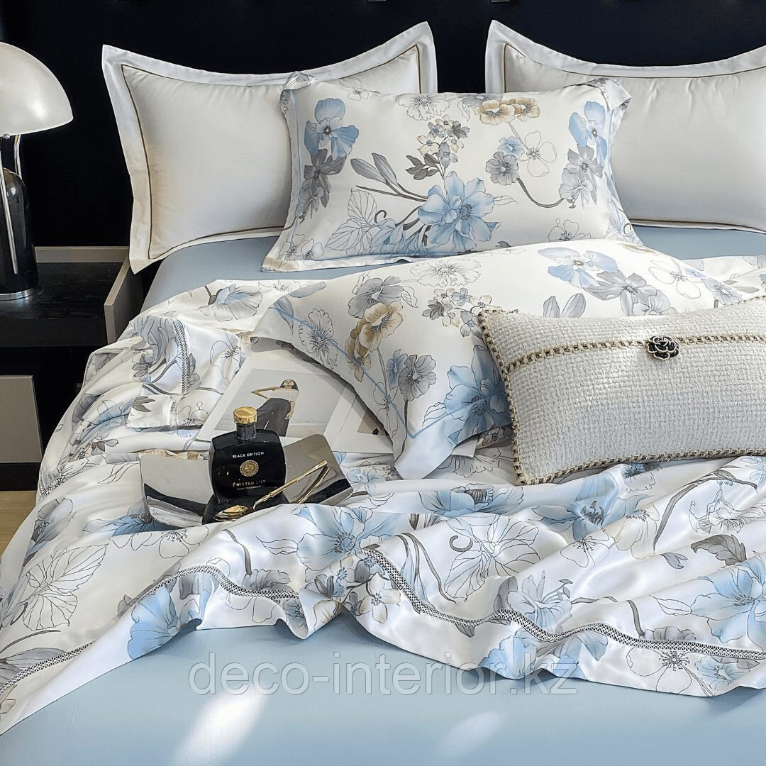 Полуторный комплект постельного белья из тенселя с одеялом и цветочным принтом - фото 8 - id-p108550205