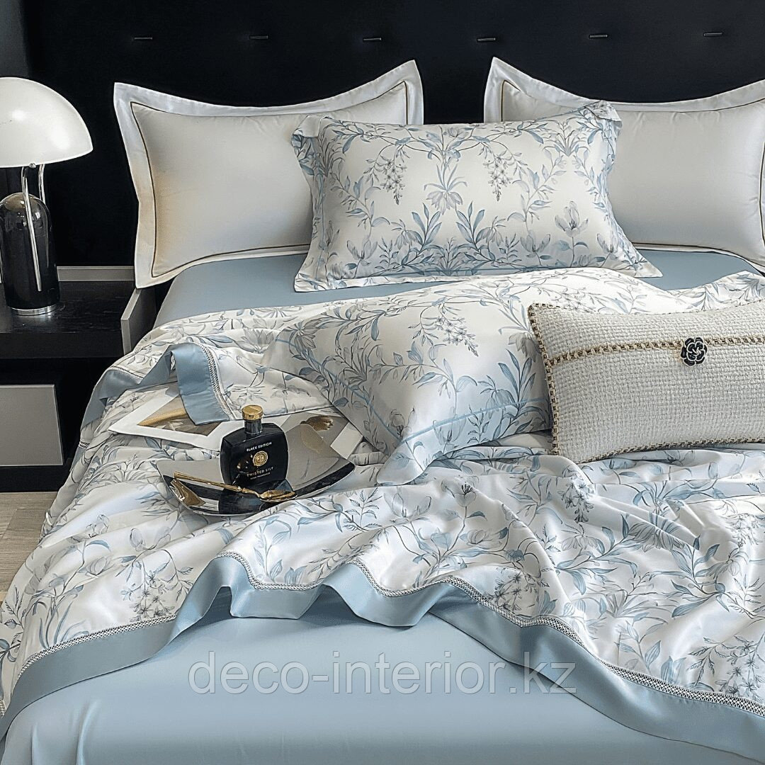 Полуторный комплект постельного белья из тенселя с одеялом и цветочным принтом - фото 8 - id-p108550324