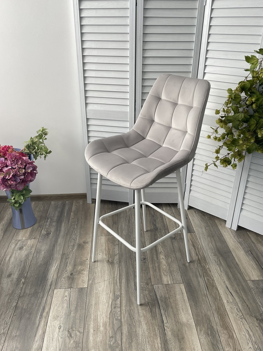 Барный стул ХОФМАН, цвет H-09 Светло-серый, велюр / белый каркас - фото 3 - id-p115751039