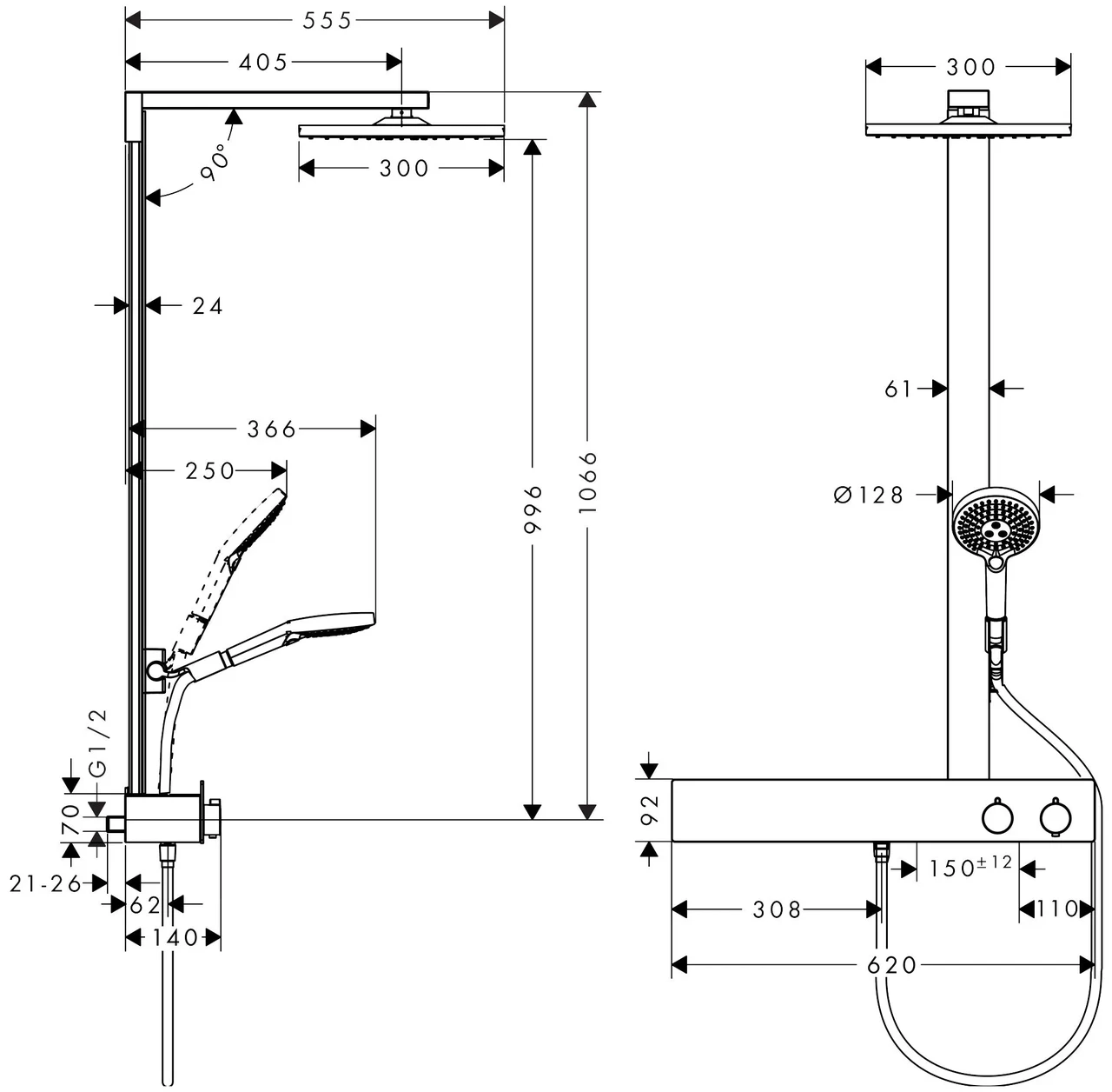 Душевая система с термостатом для душа Hansgrohe Raindance E Showerpipe 300 27363000 - фото 4 - id-p115751657