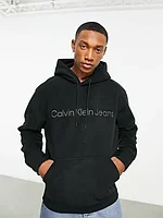 Calvin Klein Jeans chest logo heavy double face polar fleece hoodie in black