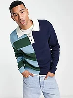 Jack & Jones Originals oversized knit rugby in stripe splice