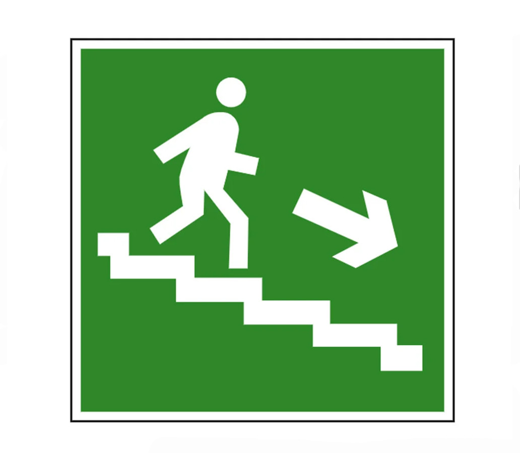 Знак "Направление к эвакуационному выходу по лестнице вниз" И-15 100×100 - фото 1 - id-p115760724
