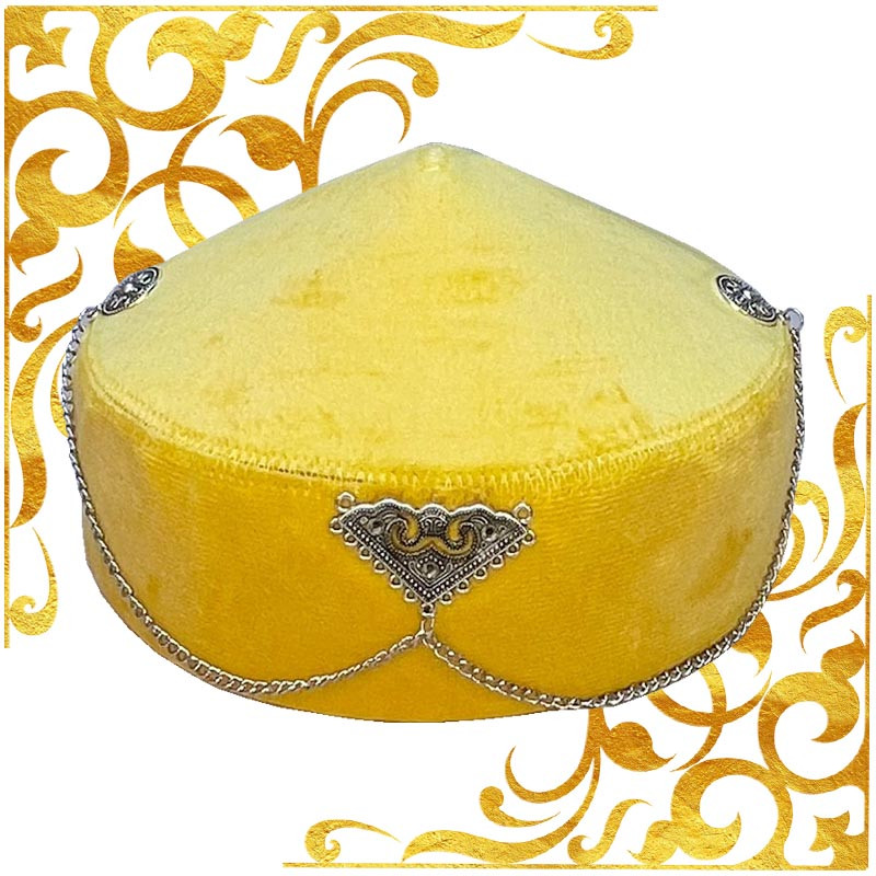 Женская тюбетейка казахская (тақия) с декором желтая
