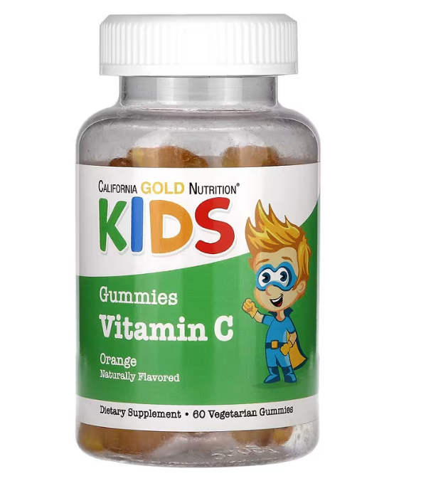 California Gold Nutrition, витамин C для детей, без желатина, натуральный апельсиновый вкус, 60 вегетарианских
