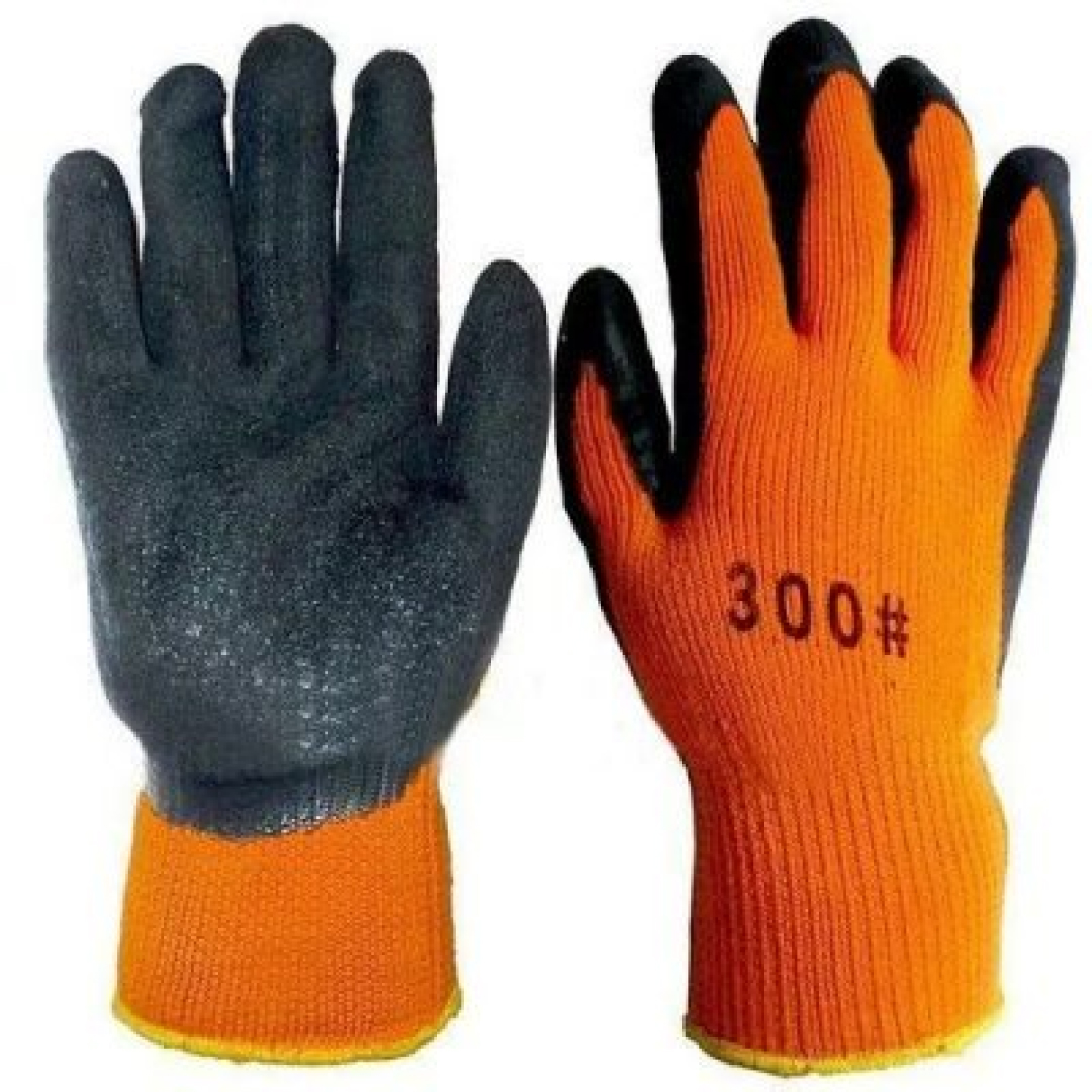 Перчатки рабочие утолщенные износостойкие 300 оранжевые х/б ПВХ.