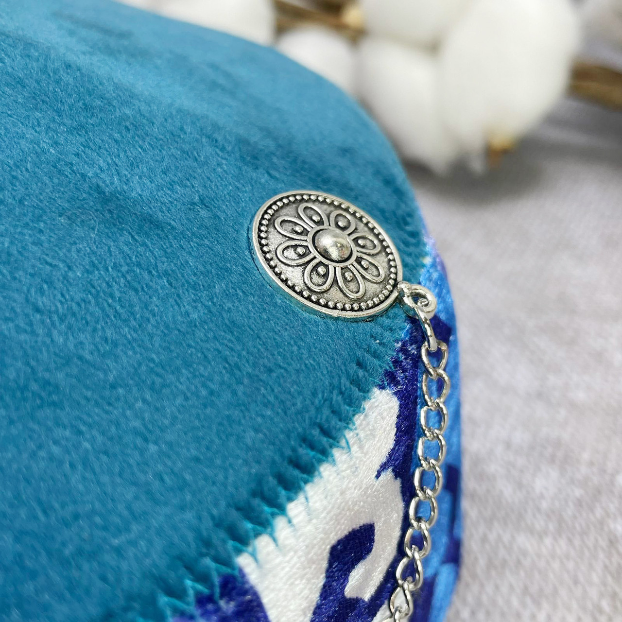 Женская тюбетейка казахская (тақия) с декором и орнаментом синяя - фото 2 - id-p115772384